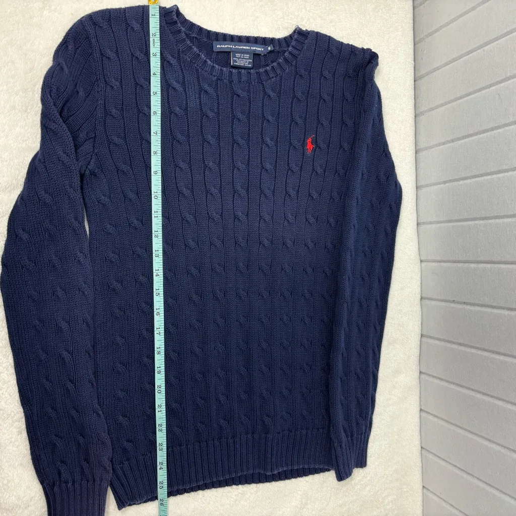Ralph Lauren Sport Navy Blue Cable Knit Cotton Pullover Size M - Image 7