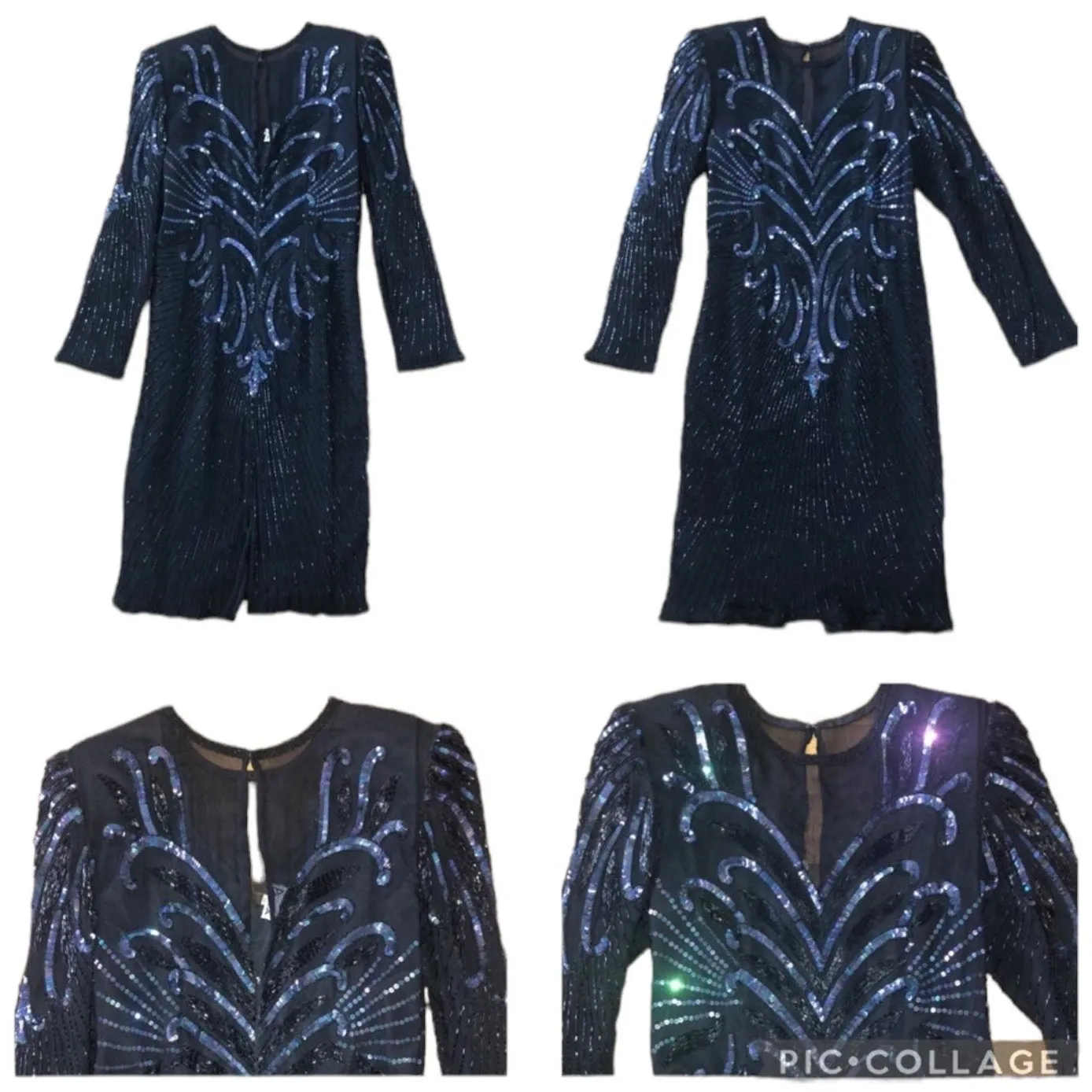 Vintage 1980s Patra New York black silk beaded cocktail dress medium - Image 12