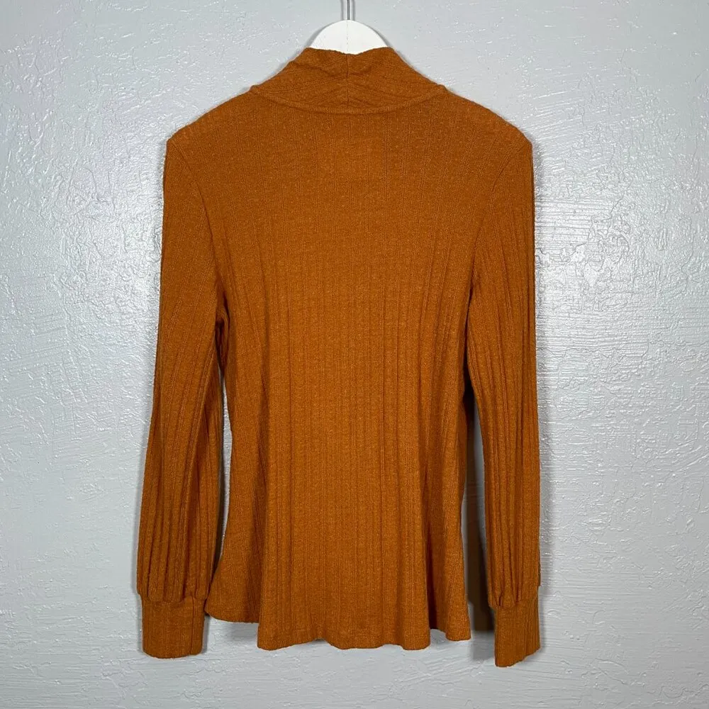 Maeve Anthropologie Women M Orange Gold Rafela Ribbed Hacci Surplice Sweater - Image 5