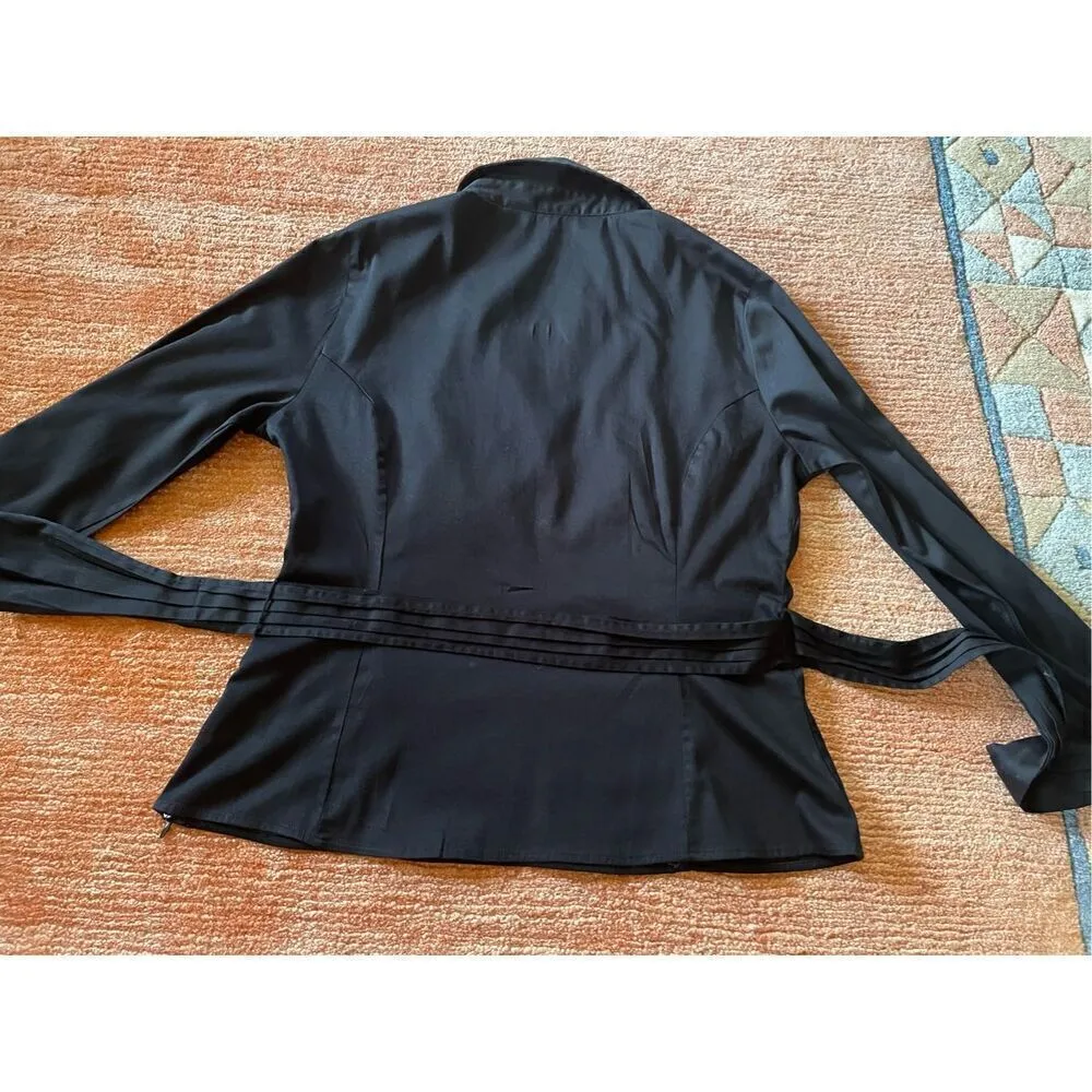 East 5th Top Womens Black Stretch Mock Wrap Self Tie Bow Size  14 Zip Rhinestone - Image 10