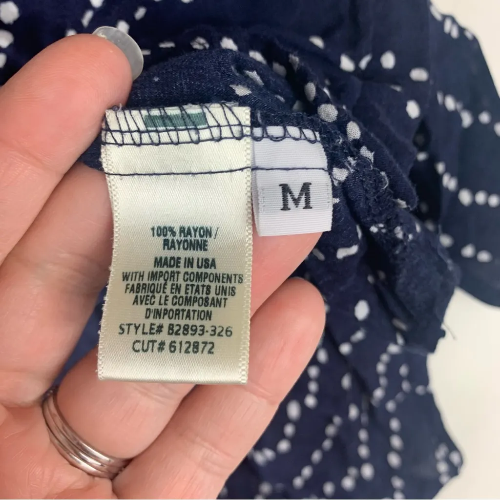 Bella Dahl women's medium Navy Blue White Dotted print button up blouse - Image 5