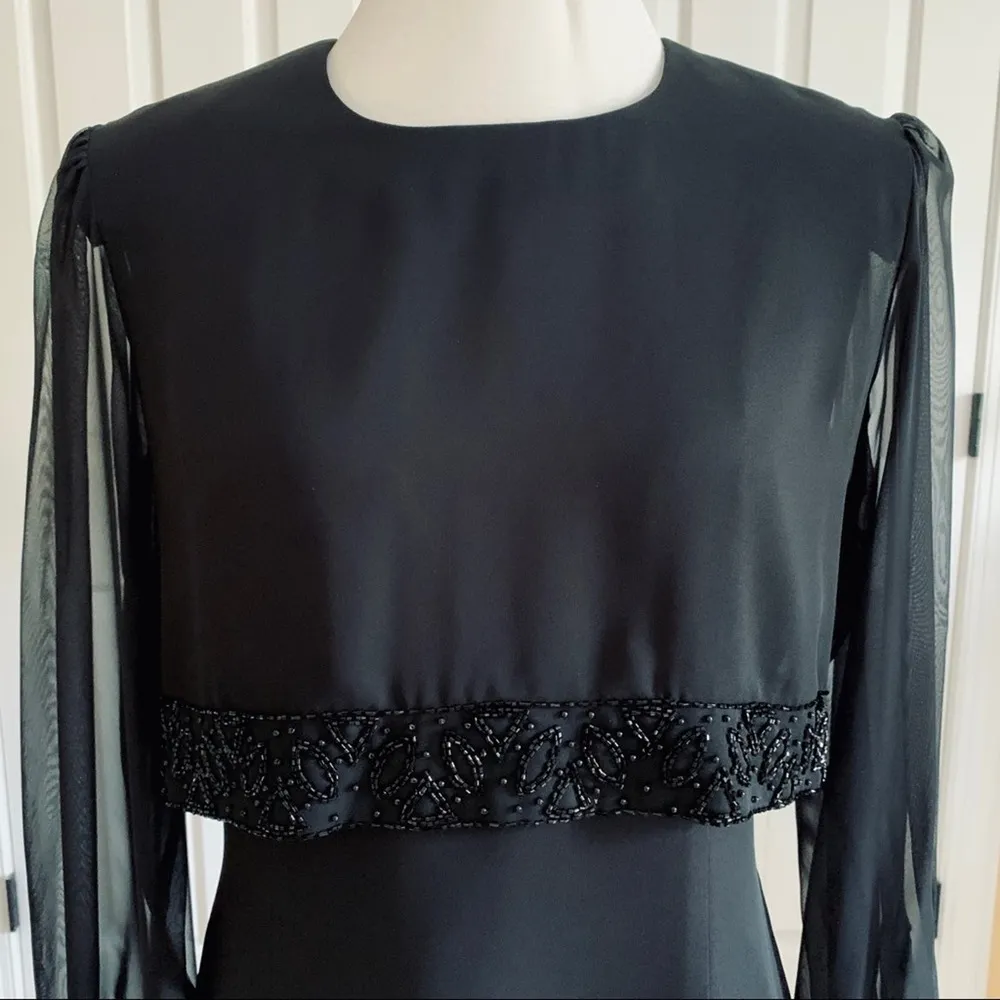 Jeffrey & Dara Dress by Linda Hutley Black Beaded Puff Sheer Sleeve Formal 10 - Image 3