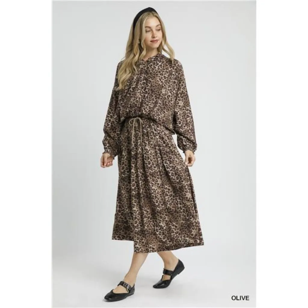 Umgee Drawstring‎ Leopard Midi Skirt - Image 5