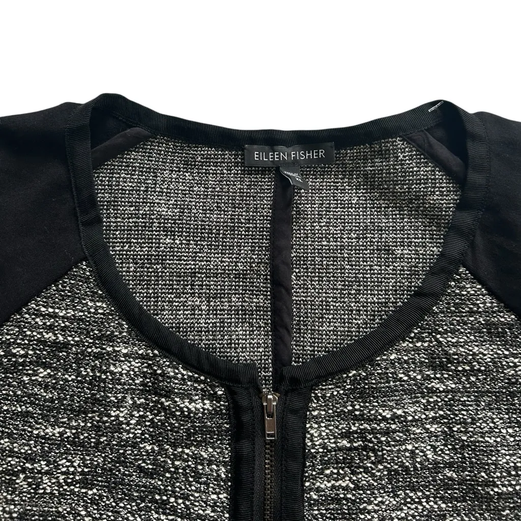 Eileen Fisher Tweedy Knitted Cotton Tweed Collarless Jacket Zipper Size XL - Image 8