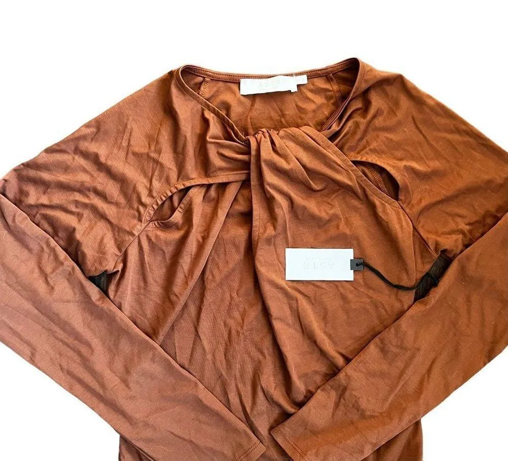 ASTR Brown Cut Out Long Sleeve Bodysuit NWT - Image 3