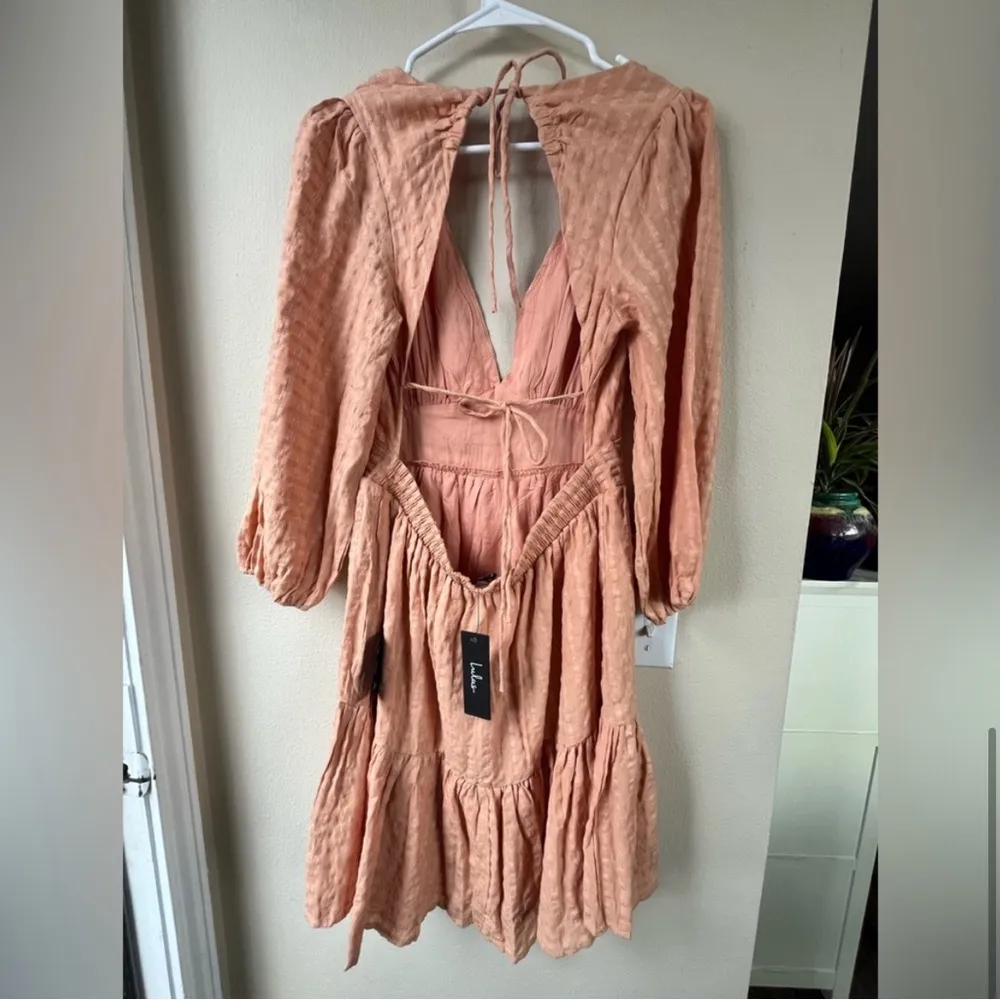 NWT Lulu’s Spring Equinox Light Orange Plaid Backless Mini Dress - Image 4