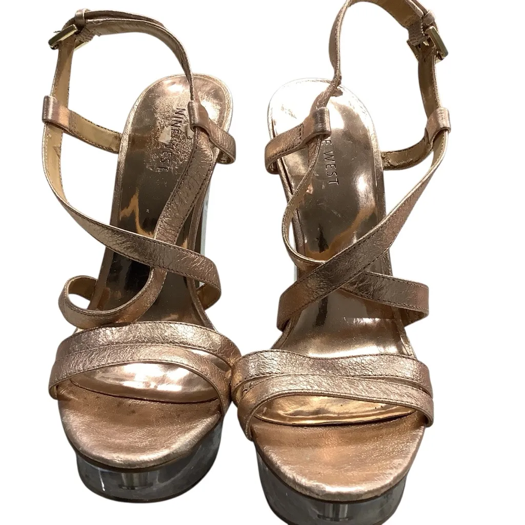 Nine West Metallic Platform Crystal Clear Heels. Copper Strapping WORN ONCE. - Image 2