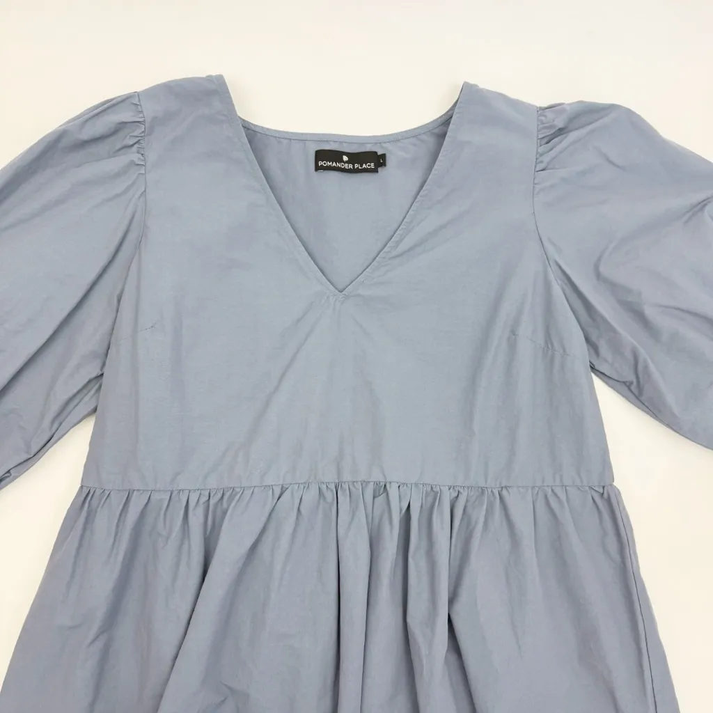 Pomander Place X Tuckernuck Lizzie Mini Dress Cotton Blend Slate Muted Blue Size L - Image 5