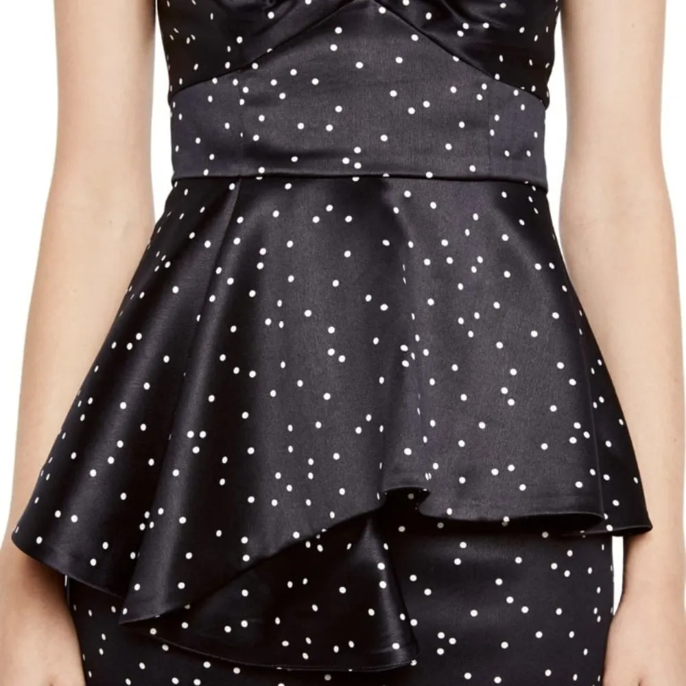 Bardot Polka Dot Printed Midnight Blue Peplum Dress Cocktail Dress - Image 5