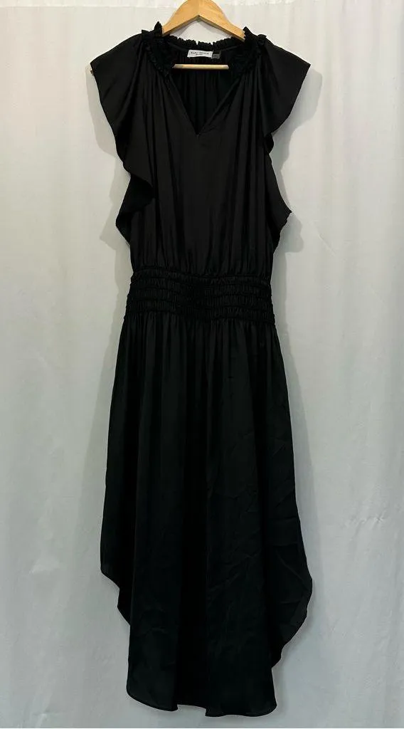 Ramy Brook Yassi Satin Smocked Waist Midi Dress in Black - Image 3
