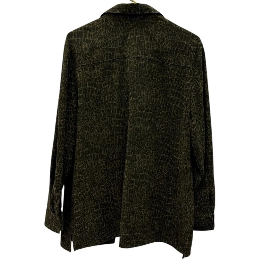 Vintage Reptile Print Sag Harbor Button Up Collared Shacket Shirt Jacket Size 14 Brown - Image 9
