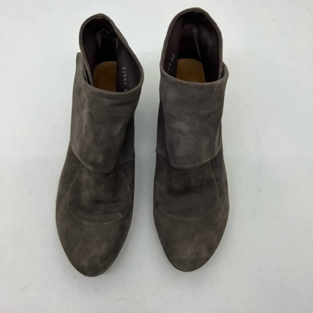 Anthropologie Coclico wedge suede folderover leather bootie shoes neutral sz 37 - Image 3