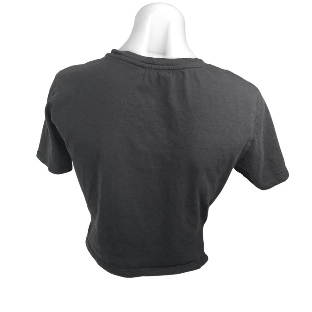 Zara Women's Black Short Sleeve Twist Front Crew Neck Crop T Shirt Tee Top Sz M - Image 2