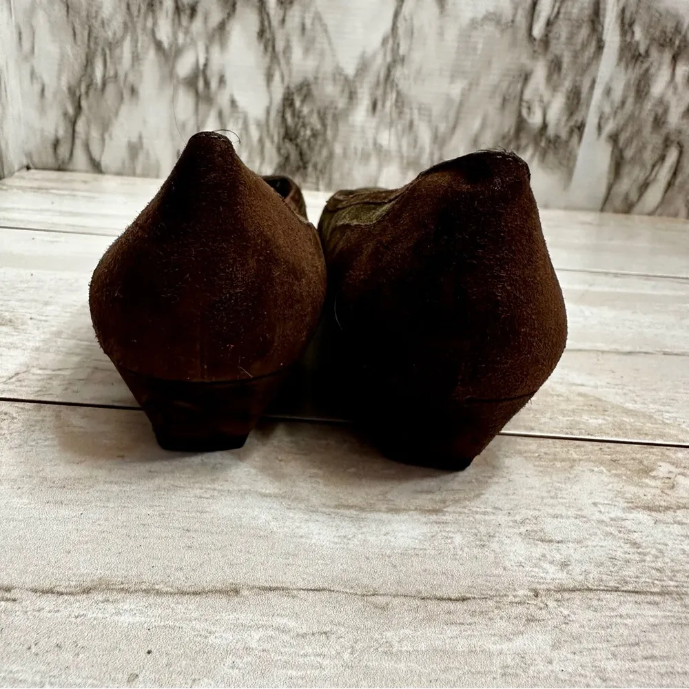 Salvatore Ferragamo Women Sz 9.5 AA Brown Green Suede Vintage Boho Chic Slip Ons - Image 10