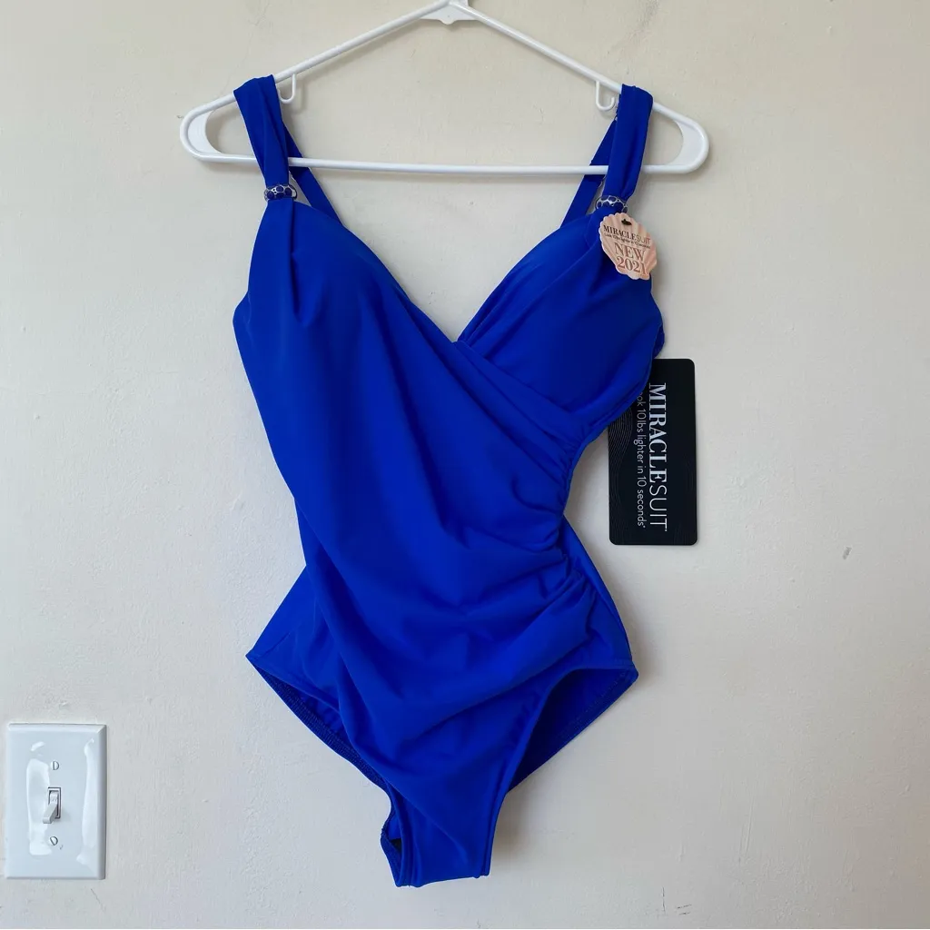 MIRACLESUIT NEW Razzle Dazzle Siren One-Piece Shaping Swimsuit Delphine Blue 8 - Image 4