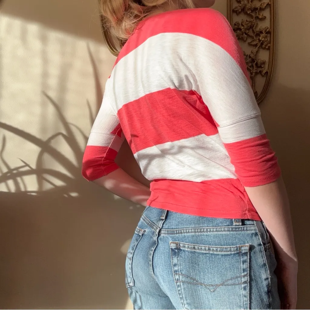 Aeropostale Coral and White Striped Tee - Image 9