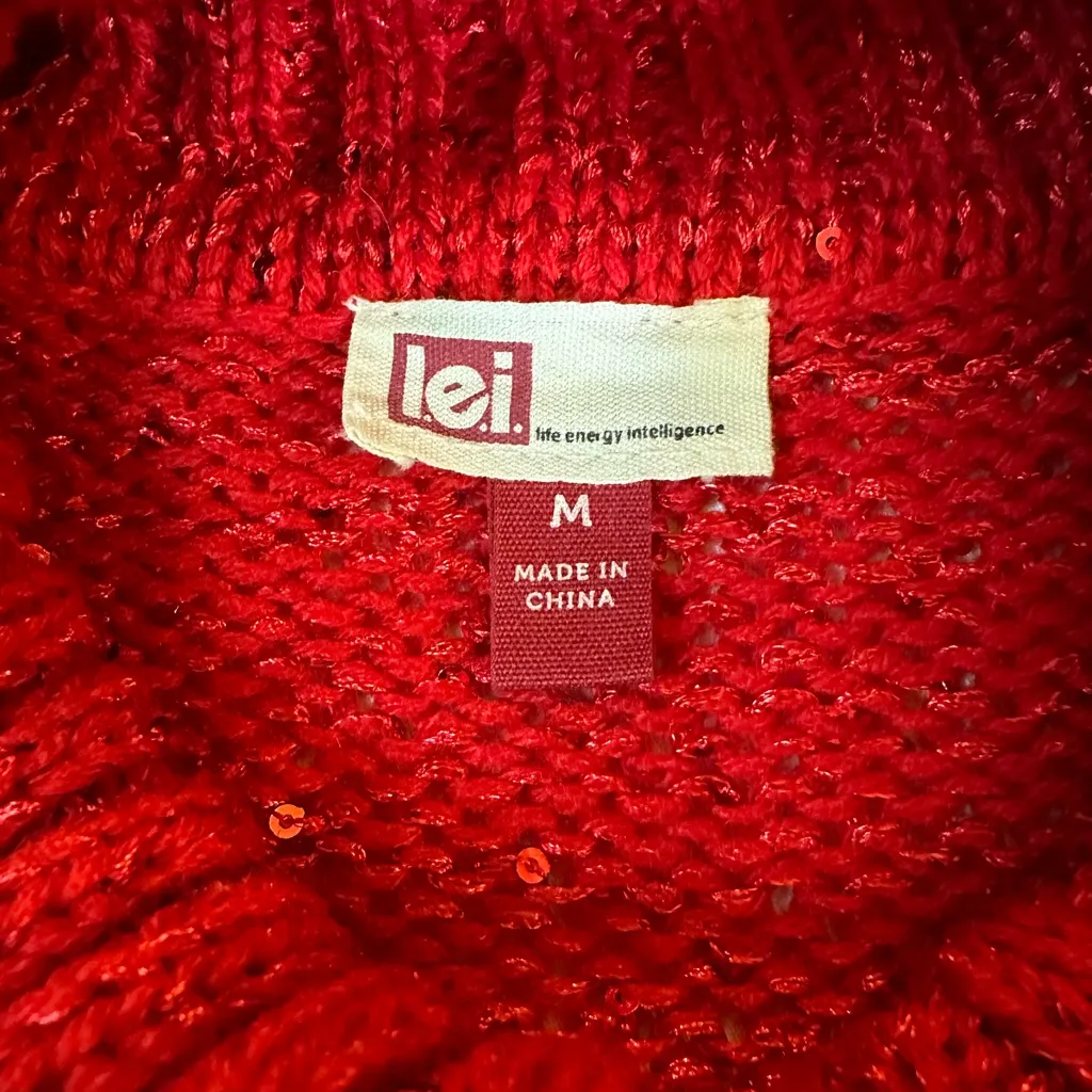 LEI Red Sequin Knit Cowl Neck Sweater Women’s Medium - Image 5