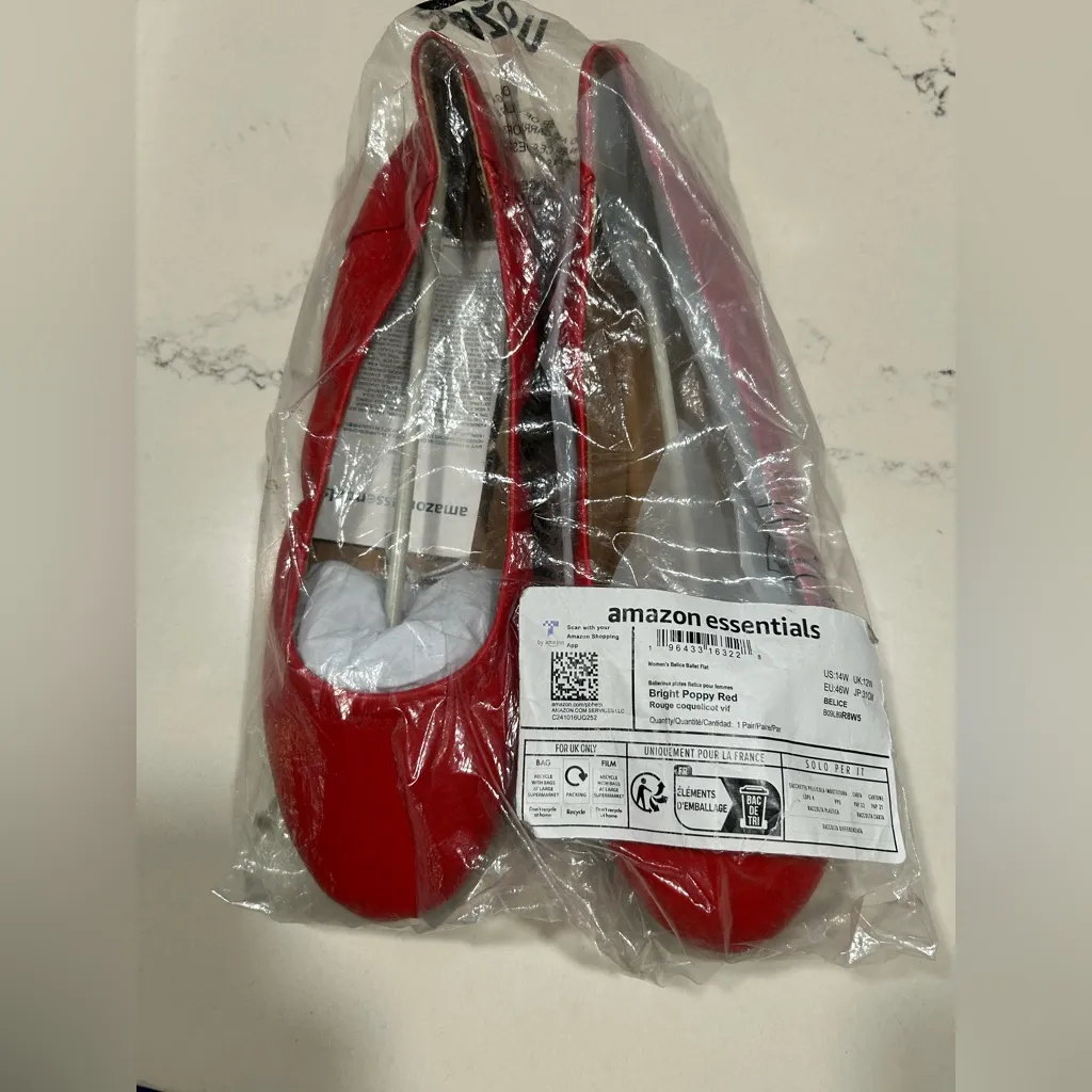 NEW Red Amazon Essentials Belice Slip On Ballet Flat 14W Size undefined - Image 4