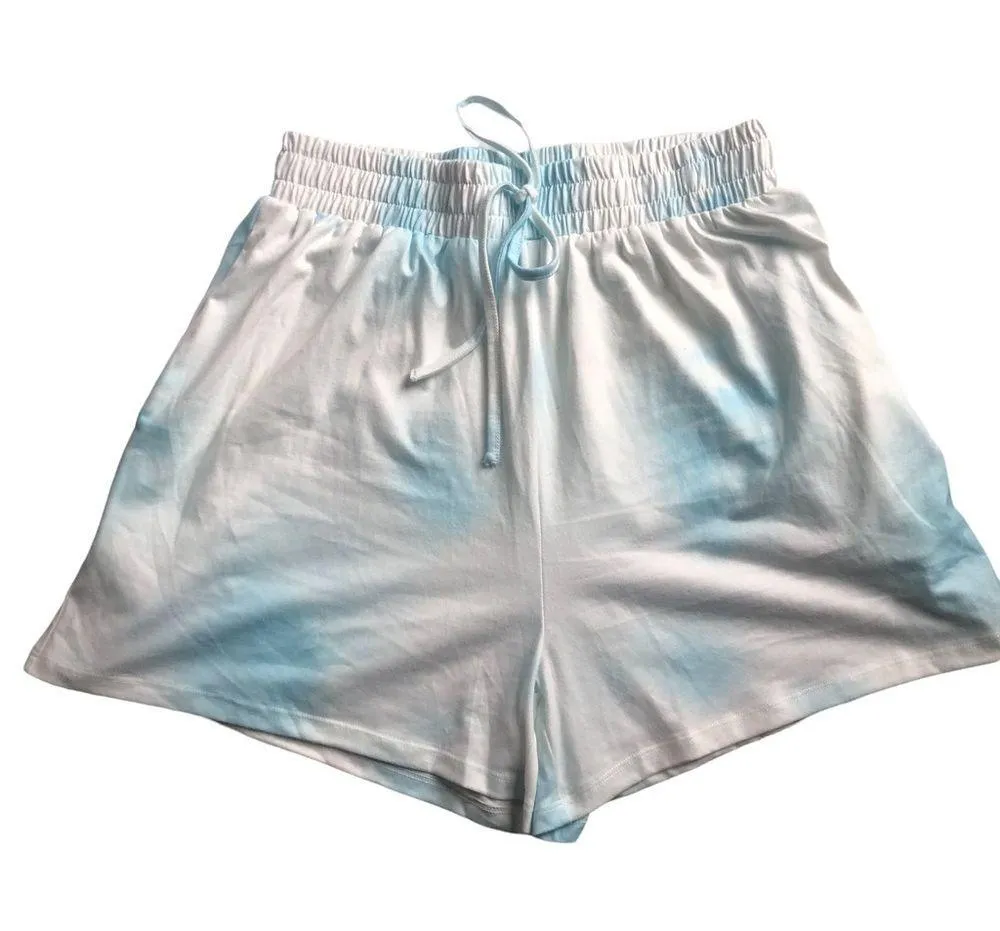 Boutique Lot 2~2PC Tie Dye Pajama Sets Sz L SS Tee Short Drawstring Blue Lounge Size L - Image 2