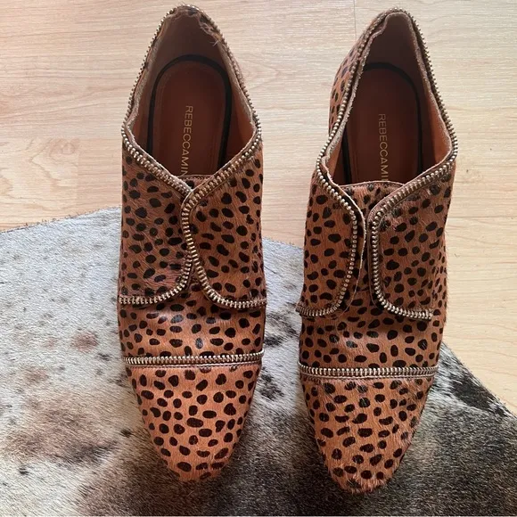 REBECCA MINKOFF Cheetah Print Pony Hair Zipper Trim Cap Toe Loafers Size‎ 8 - Image 2
