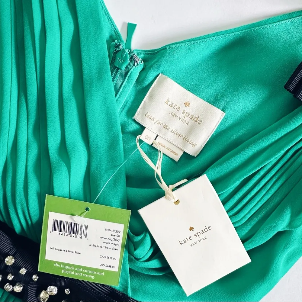 Kate Spade NEW  Emerald Ring Green Chiffon Dress - Image 3