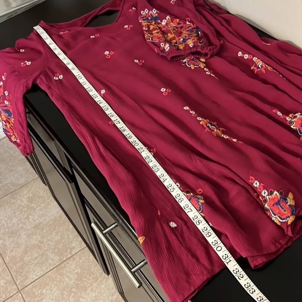 Free People Oxford embroidered mini tunic dress in burgundy, keyhole back, S - Image 12