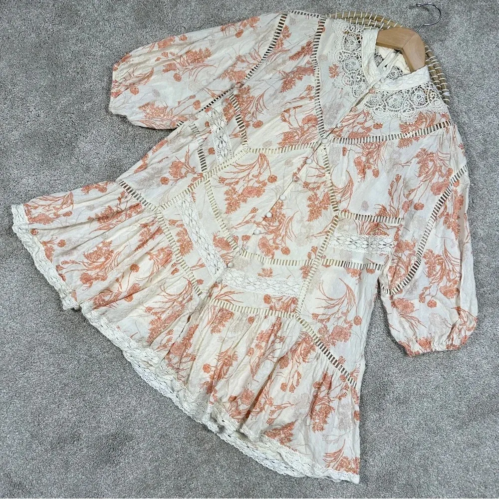 By Together Shanna Mini Dress Button Front Floral Orange Blossom Cottagecore S - Image 3