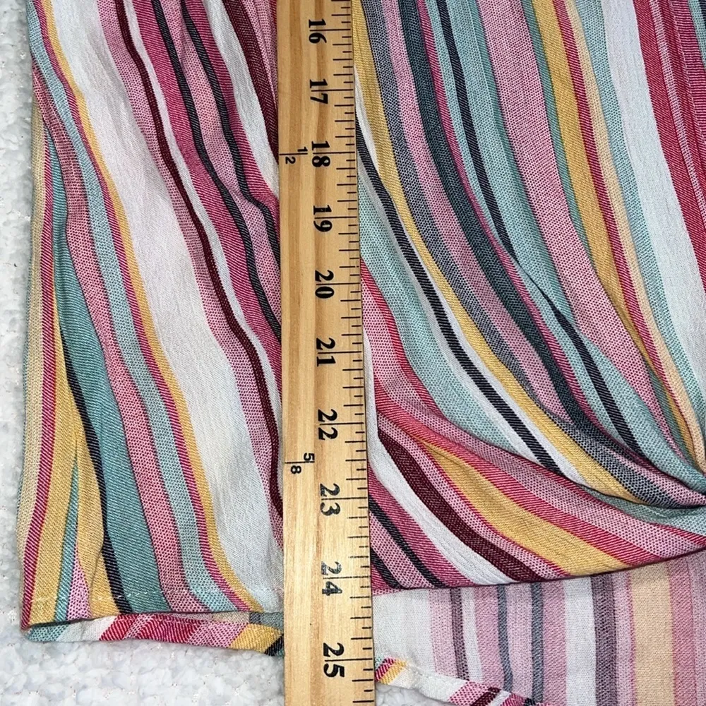 ENTRO size medium women’s striped v-neck tunic tie from bell sleeve pulllver top - Image 5