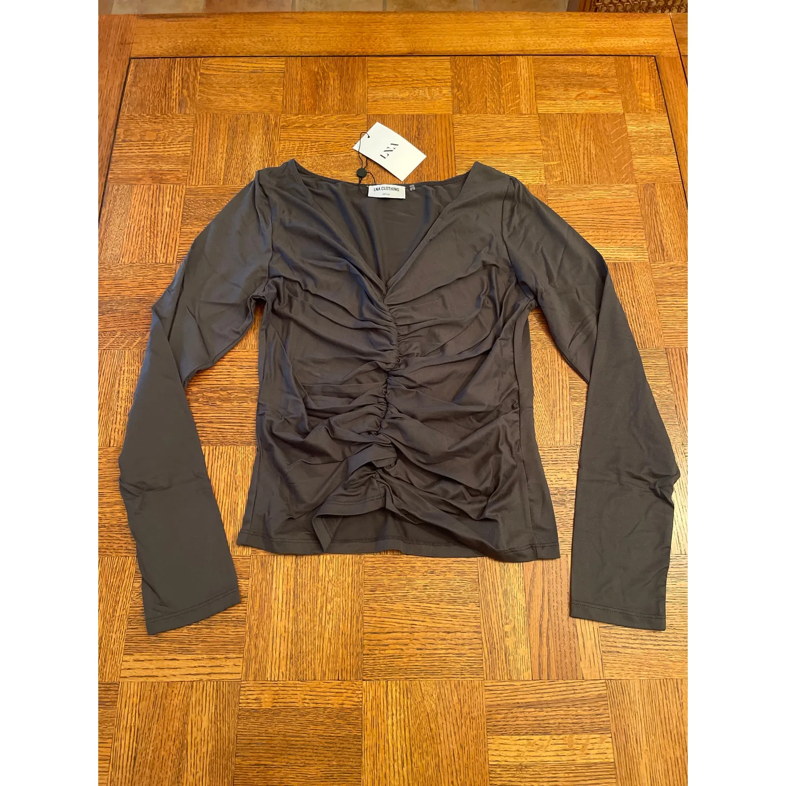 LNA  Black Olive Simone Ruched
Long Sleeve Top Size M - Image 2