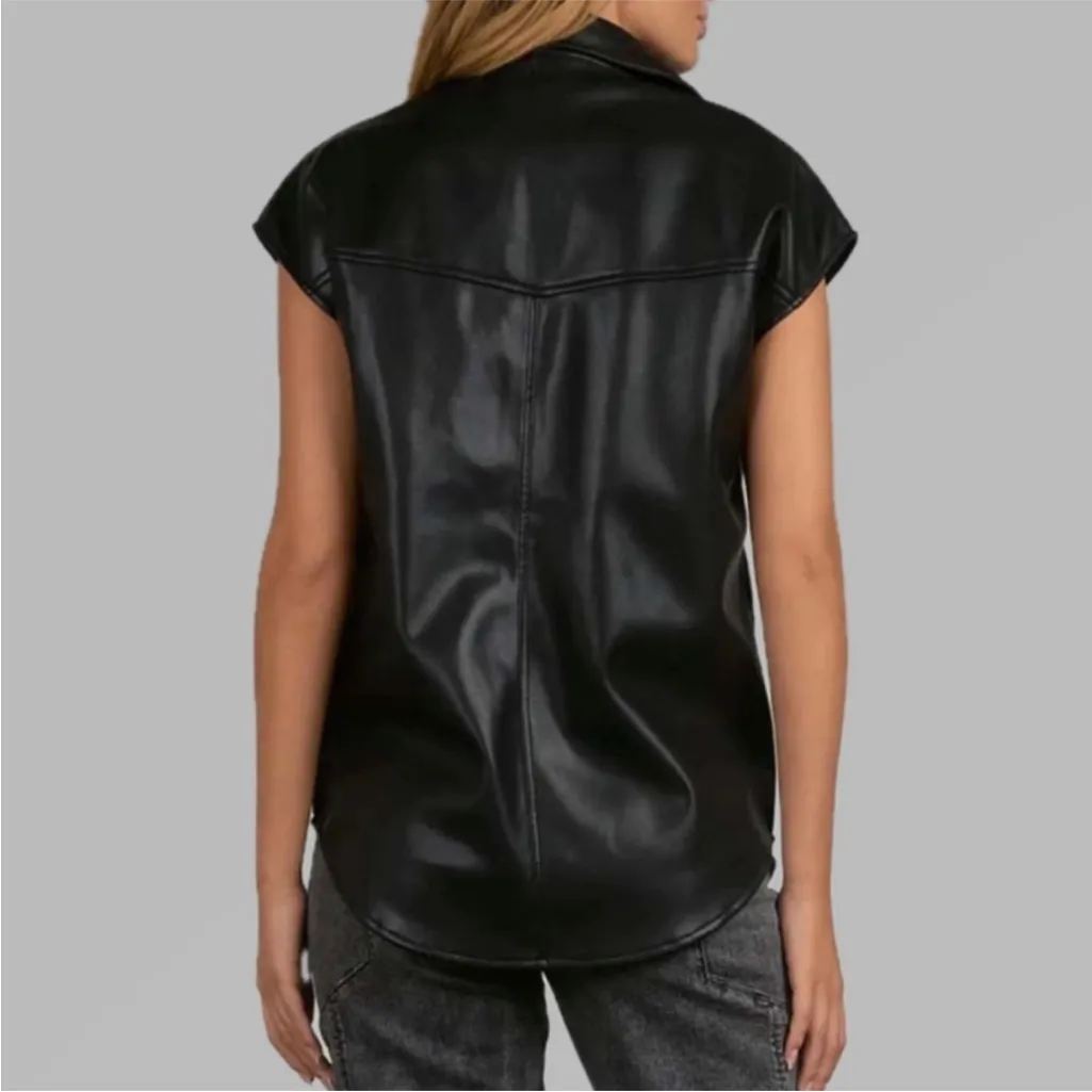 NWT Elan Black Faux Leather Florence  Sleeveless Button Down Collared Top S - Image 6