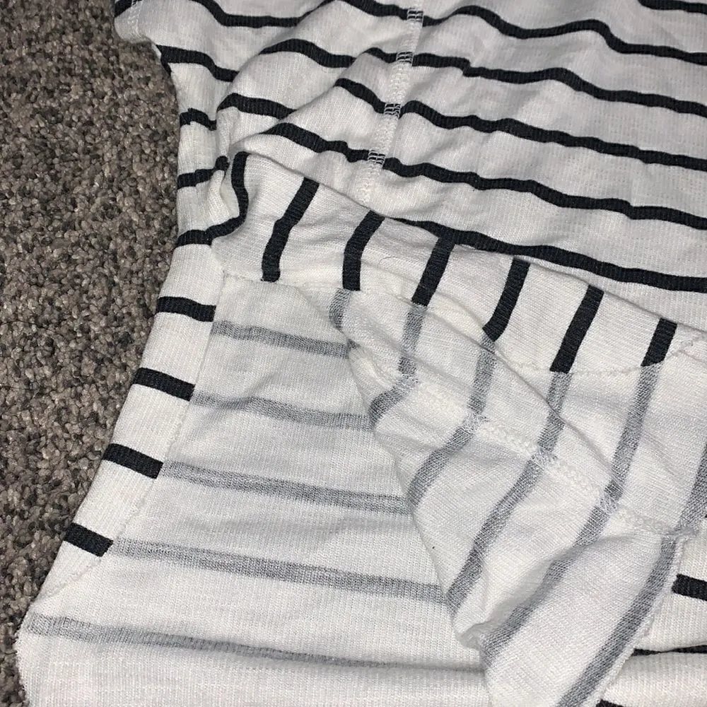 Bershka White Black Striped Shirt -Sleeves Hooded Top - Size XS - Image 3