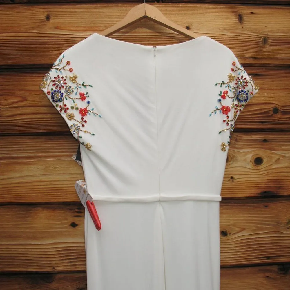 Mac Duggal 55709 Womens White Embellished Sleeve Jersey Wrap Gown - Image 15