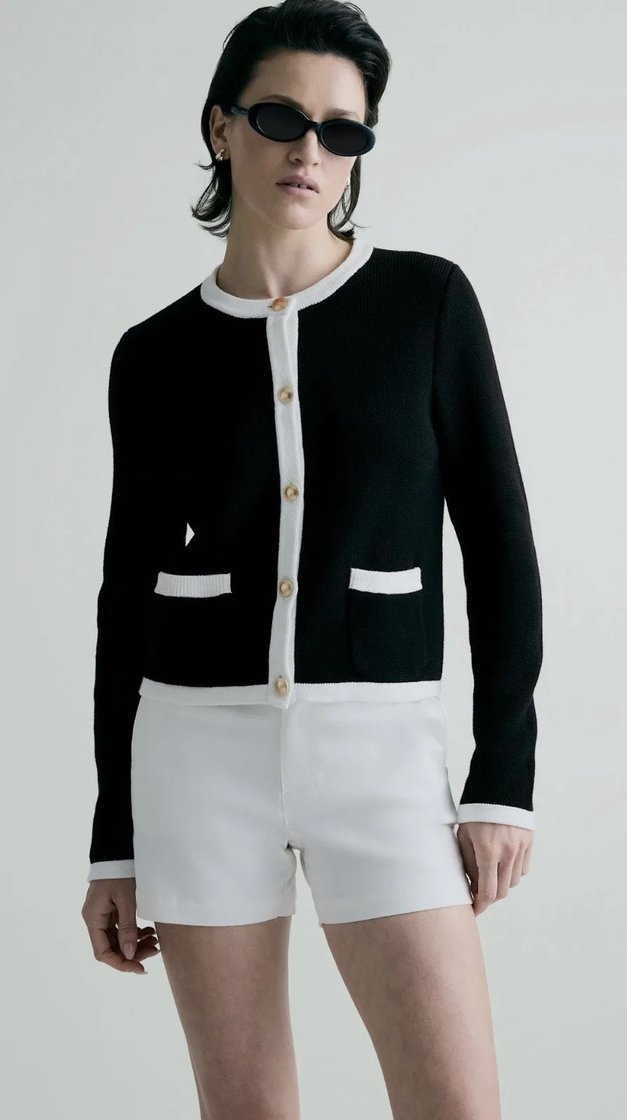 Quince Knit Black With White Accents Cotton Cardigan Sweater XL Women’s Classic - Image 1