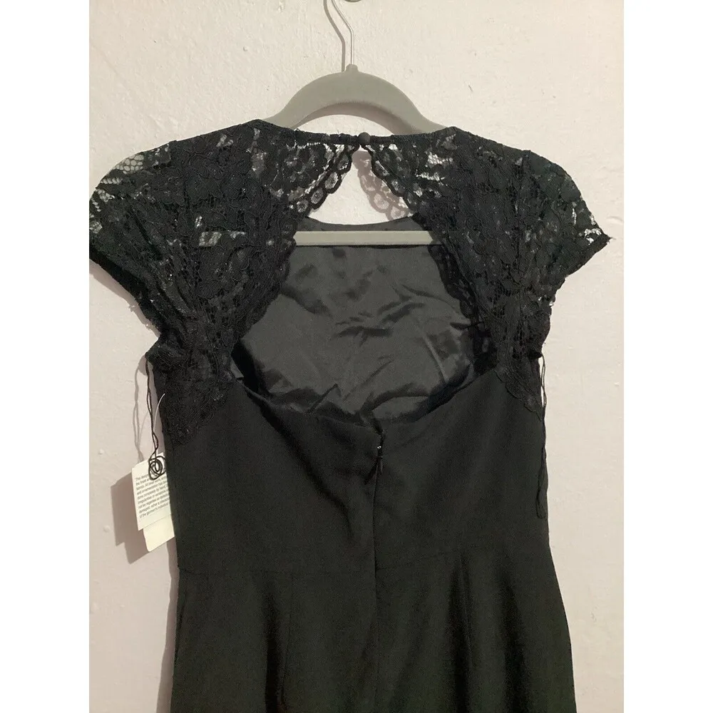 Aidan Mattox Pleated Crepe Cocktail Cocktail Mini Dress Lace 3/4 Sleeves 4 - Image 4