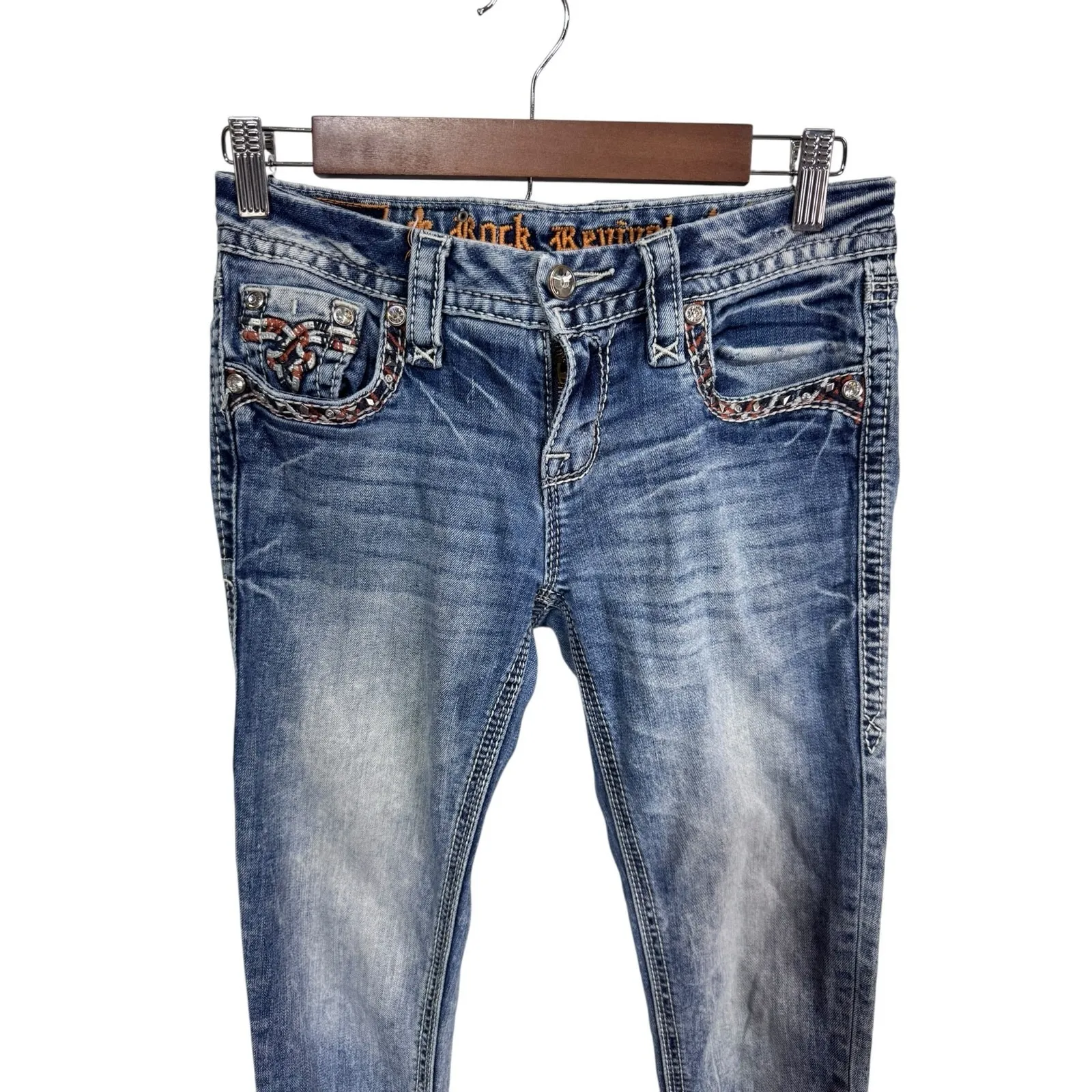 Rock Revival Sherry Skinny Jeans Medium Wash Embroidered Flap‎ Pocket Women's 26 - Image 3