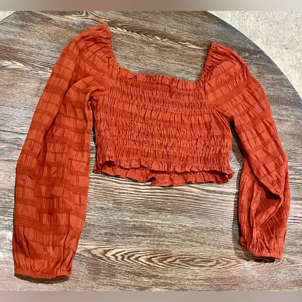 GIANNI BINI Rylee Square Neck Rust Button Front Long Sleeve Blouse - Small - NWT - Image 11