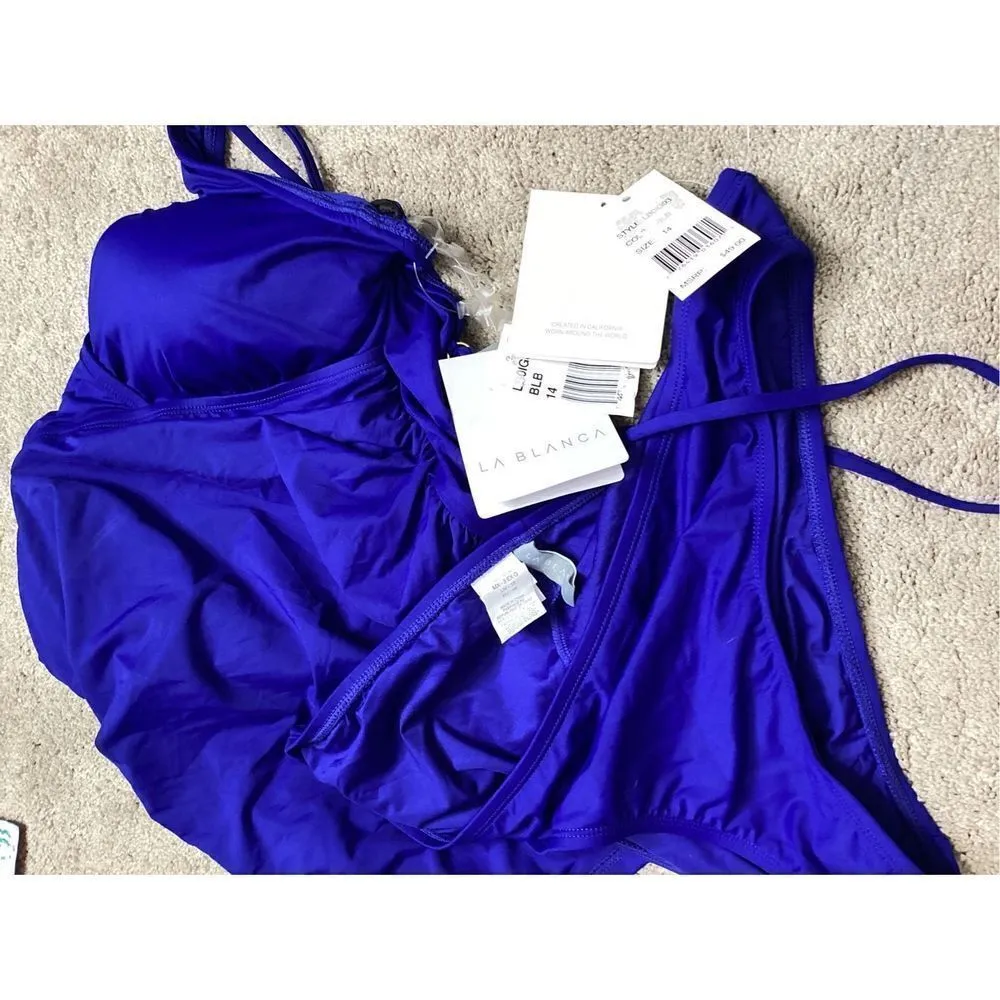 New. La Blanca Blue ruched V-neck underwire tankini set. Mixed sizes. 8-top/6-bo - Image 10
