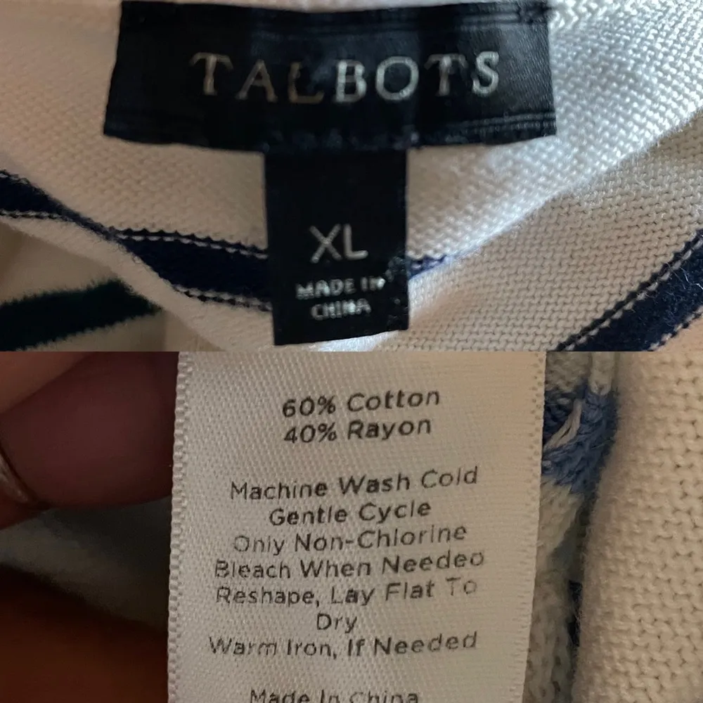 Talbots Womens Sweater Cream Blue Ombré Stripe Lace Up Shoulder XL - Image 9