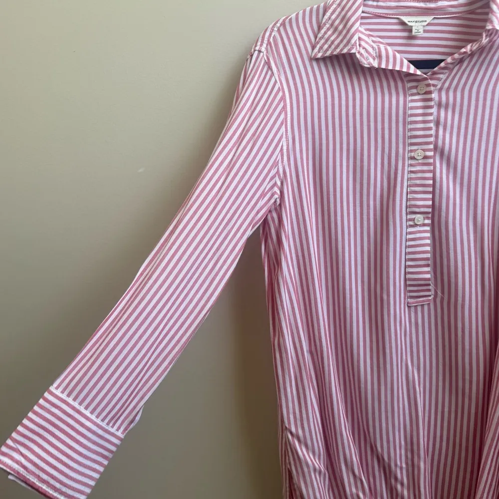 Max Studio pullover style striped button down shirt pink & white Size Large - Image 4