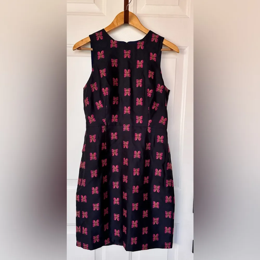 NWT J. Crew Sheath Dress in Butterfly Jacquard Navy / Pink Size 4 - Image 9