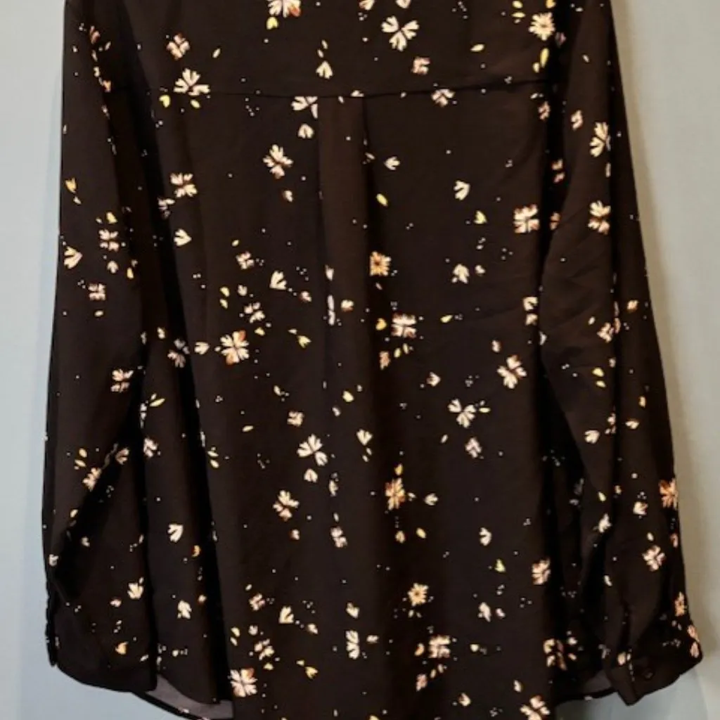 Hilary Radley 2XL Long Sleeve Blouse Black Brown Floral Dark Romantic Boho VNeck - Image 4