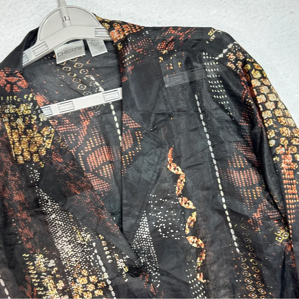 Chico's 100% Silk Top 2 L 12 Multicolor Sheer Lightweight Long Sleeve Buttons - Image 2