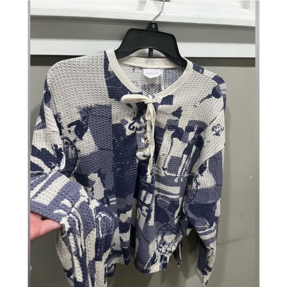 Out From Under Dustin Lace- Up Henley Top Blue and White Size M‎ - Image 5