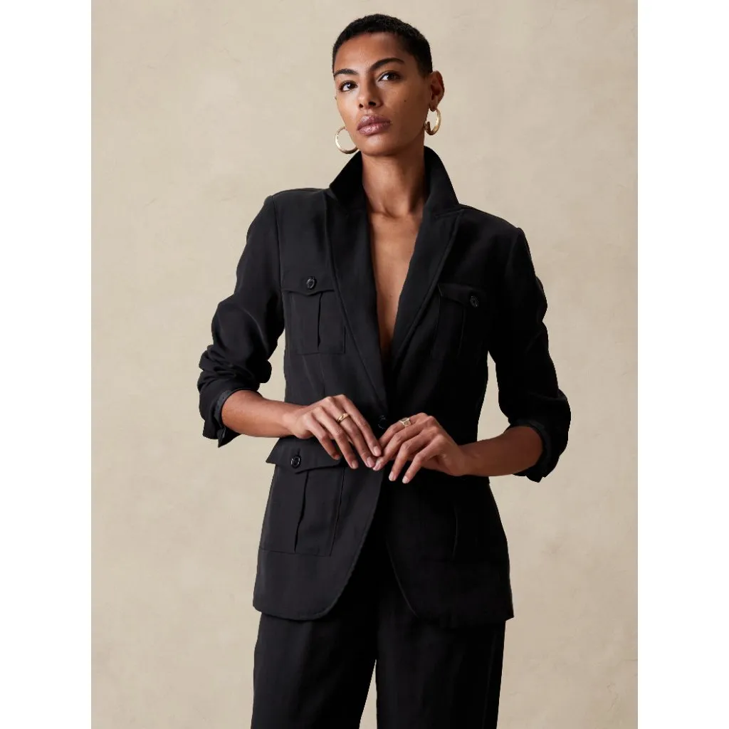 NWT Banana Republic Womens Size 0 Drapey Twill Multi Pocket Blazer Jacket NEW - Image 2