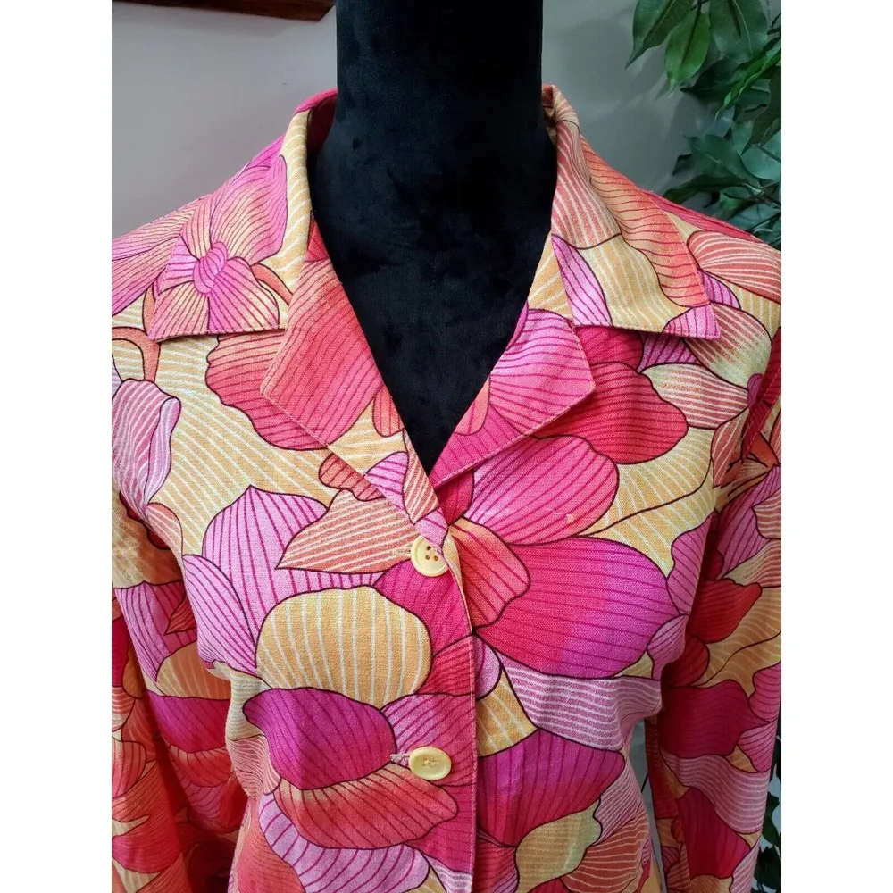 Coldwater Creek Women's Floral Linen Long Sleeve Buttons Front Casual Jacket M - Image 3