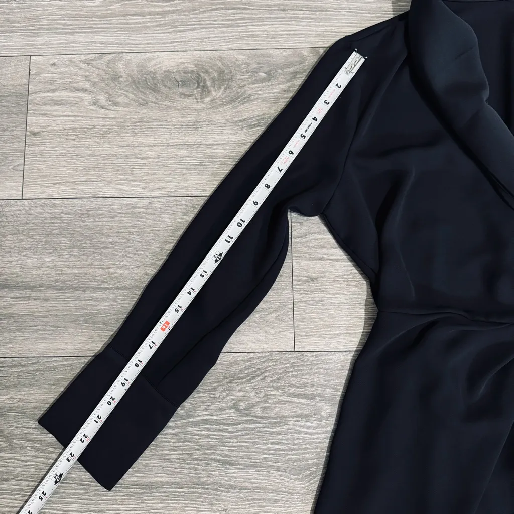 Mango‎ Women Black Long Sleeve Lapel Collar Wrap Casual Short Dress Size 8 - Image 12