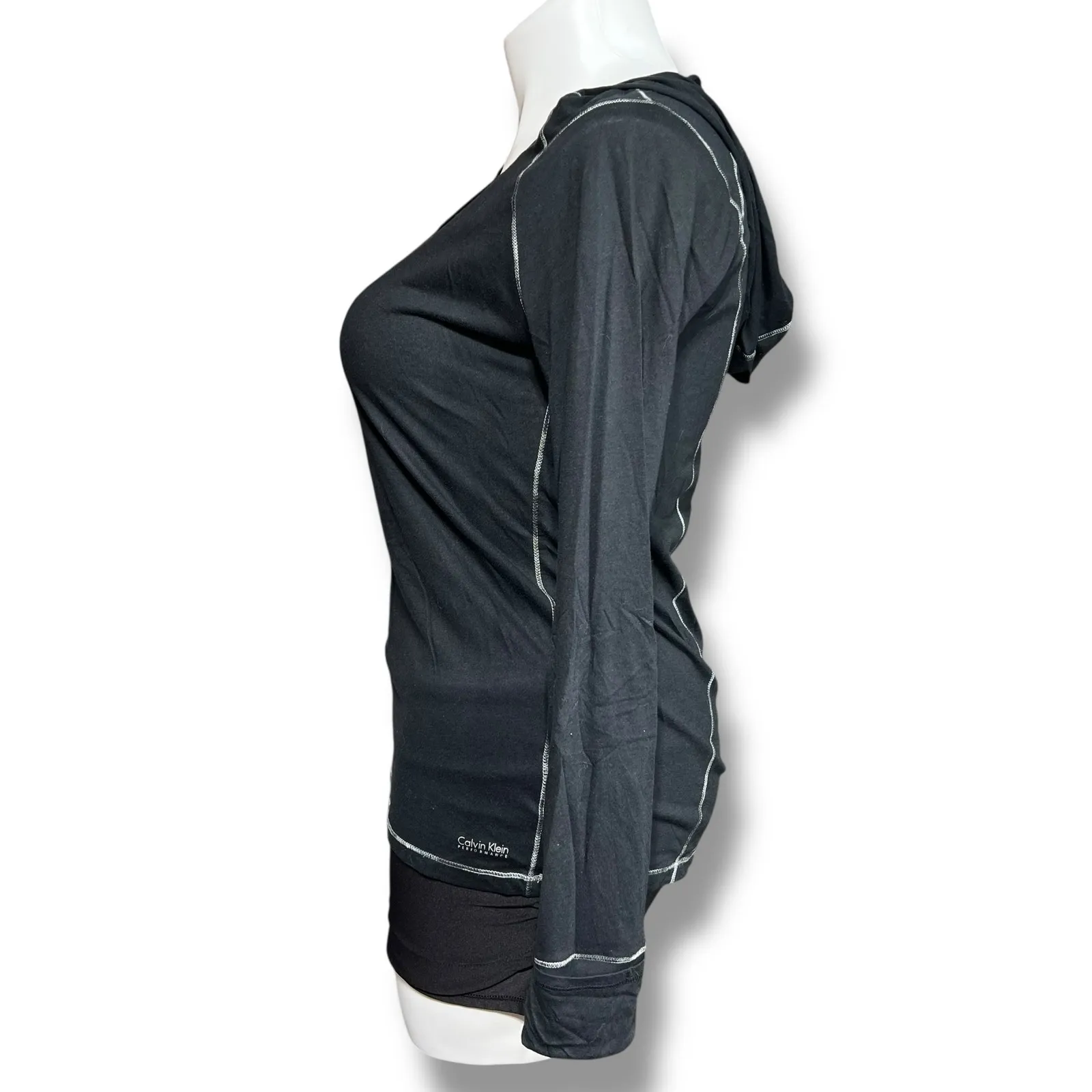 Calvin Klein Performance Womens Athletic T Shirt Top Long Sleeve Hooded Black XL - Image 4