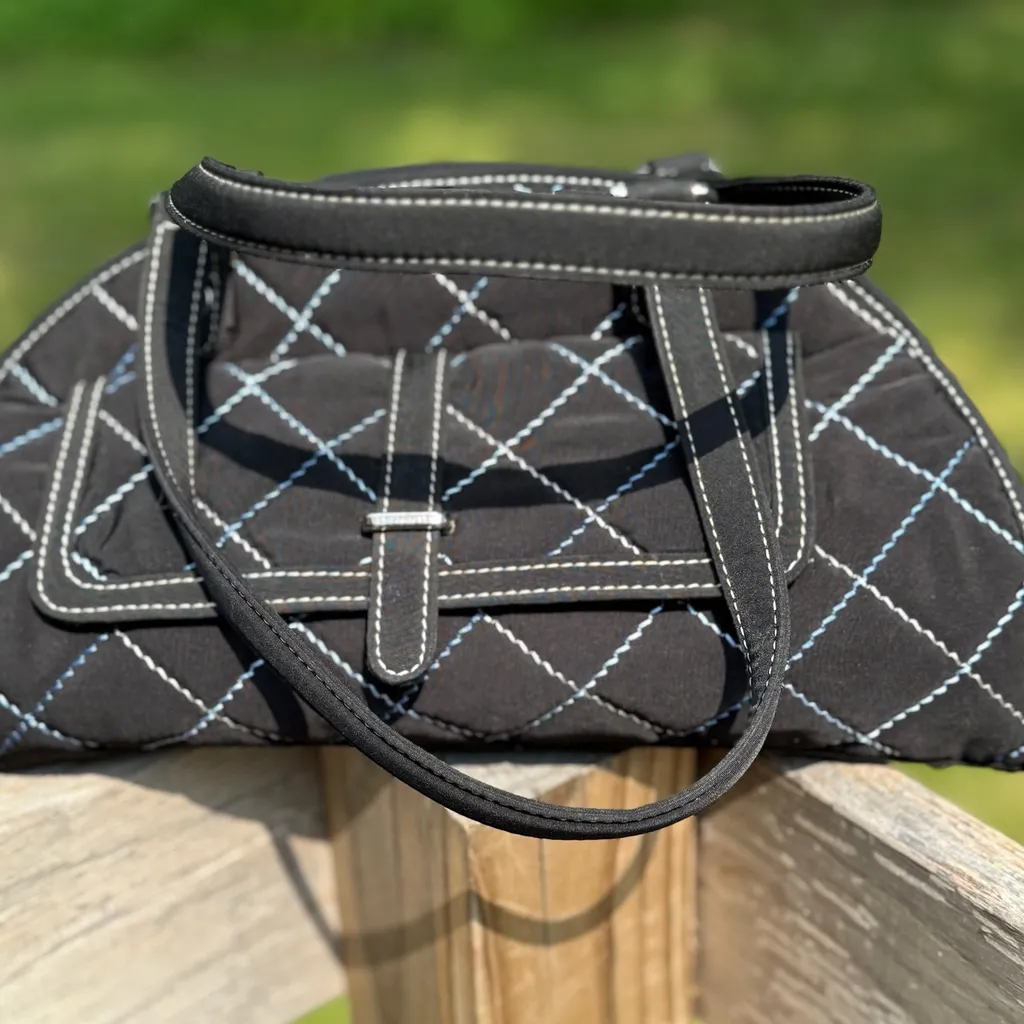 Vera Bradley Black Sausalito Microfiber Handbag with Blue Stitch Detail - Image 3