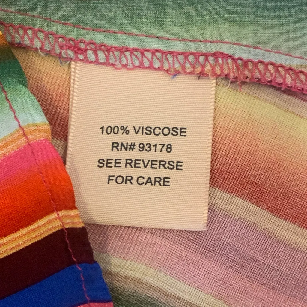 Philosophy Dress 14 Vibrant Rainbow Striped Maxi Button up 3/4 Sleeves Highwaist - Image 6