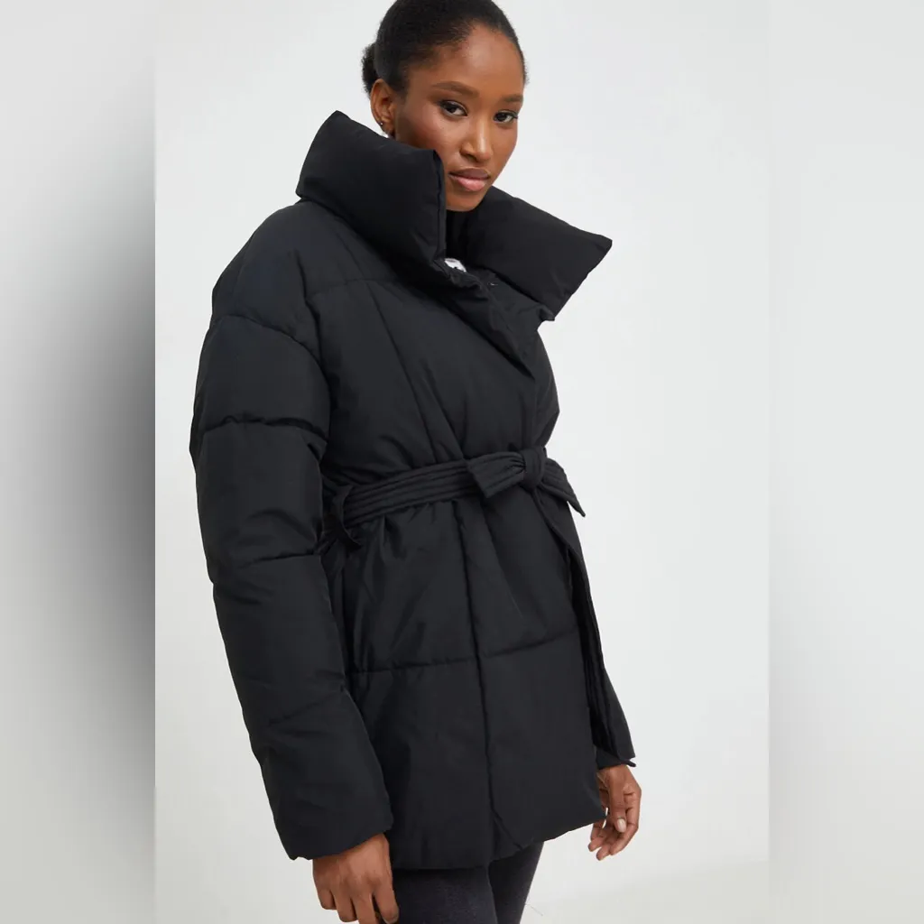 Black tie waist belted puffer jacket coat - Image 9
